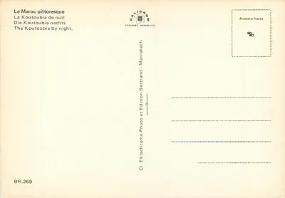 A Koutoubia à noite — Marrakech — Edição Kalligron — Verso