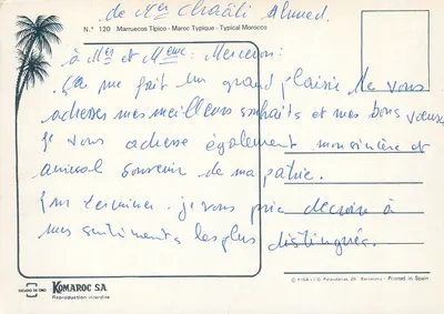 Marrocos Típico — aldeia em montanha — Komaroc SA, N° 120 — Verso