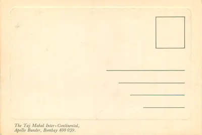 Le Taj Mahal Inter-Continental, Bombay, Inde — ilustracja akwarelowa — wydawca The Taj Mahal Inter-Continental, Bombay 039 — Rewers