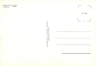 Tamburzy z Indii — Tabla — Éditions d'Art M. Rohart, Menton, n° 011088 — Rewers