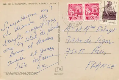 Dançarino Kathakali — Kerala (Índia) — Editor ELAR, n° 304 — Verso