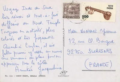 Embarcações de Carga, Kerala — Índia — V.T. Número do Produto 111 — Verso