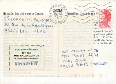Bénarès. Ghats na Gangesie — Bulletin-Réponse TP 1231, Imagine — Rewers