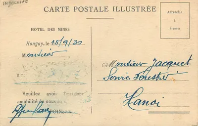 Hongay — Hotel des Mines — Illustrated postcard — Back