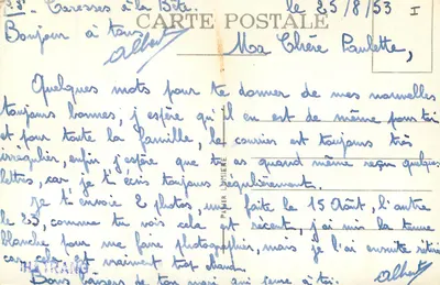 Kobiety w ao dai i nón lá — Hô Chi Minh Ville, Wietnam — Kartka pocztowa datowana 25/8/53 — Rewers
