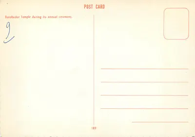 Templo de Borobudur — cerimônia anual — Carta postal 189 — Verso