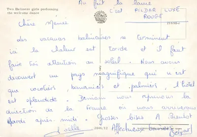 Duas jovens Balinesas dançando a dança de boas-vindas — Rotalcolor Milano, n° 21690-c — Verso