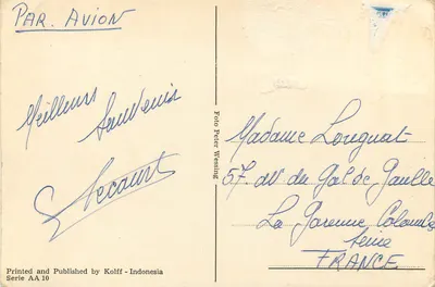 Paisagem tropical com palmeiras — Impresso e publicado por Kolff - Indonésia, Série AA 10 — Verso