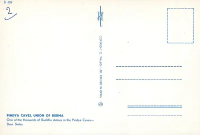 Estátua do Buda — Cavernas de Pindya — União da Birmânia — Verso