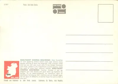 Gaeltacht Chorca Dhuibhne — paisagem costeira irlandesa — John Hinde Studios, n°2/557 — Verso