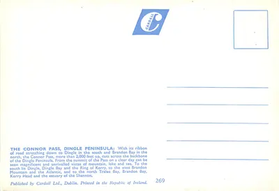 The Connor Pass, Dingle Peninsula, Co. Kerry, Ireland — Cardall Ltd. n°269 — Verso