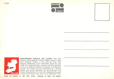 Castelo de Knappogue à noite, Condado de Clare, Irlanda — Original de John Hinde, n°2/333 — Verso