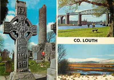 Co. Louth — Cruz celta, ponte e paisagem — John Hinde Studios, n°2/582