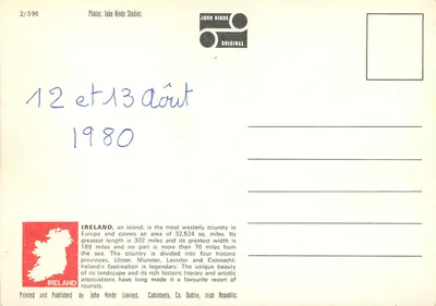 Irlandia — Witaj z Irlandii — oryginał Johna Hinde, nr 2/396 — Rewers