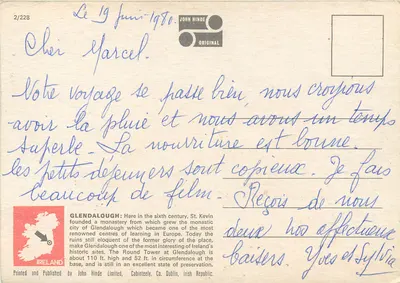 Glendalough — sítio monástico irlandês — John Hinde, n°2/228 — Verso