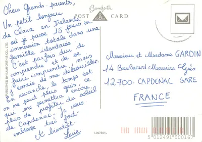 Carros de cavalos irlandeses — Paisagem lacustre com montanhas — Bamforth Card — Verso