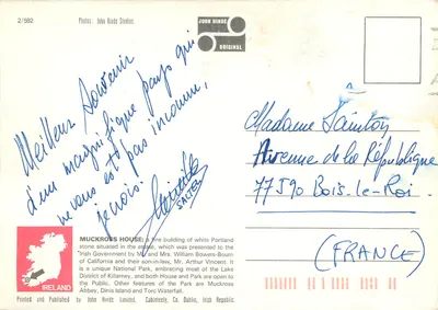 Casa Muckross, Killarney — Estúdio John Hinde, n°2/592 — Verso
