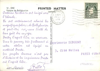 Falaise de Ballybunion — Éire — Imprimerie SERGENT, Paris — Rewers