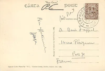 Nowoczesna pocztówka Zatoka Bantry, hrabstwo Cork, Irlandia, statki — Rewers
