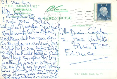 Porto de Roundstone e "Twelve Pins", Connemara, Irlanda — Impresso na Irlanda por Irish Printers, P.C. Color Card No. 79 — Verso