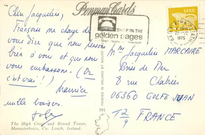 High Cross and Round Tower — Monasterboice, Co. Louth, Irlanda — Penman Cards — Verso