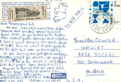 Ballyness Bay e o monte Muckish, perto de Gortahork, condado de Donegal — editor NPO Dexter, n° 2197 — Verso
