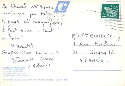 Glens de Wicklow — Publicado por Cardall Ltd., Dublin. Impresso na República da Irlanda. 135 — Verso