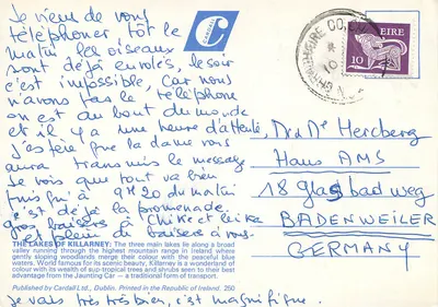 Os Lagos de Killarney — Publicado por Cardall Ltd., Dublin. 250 — Verso