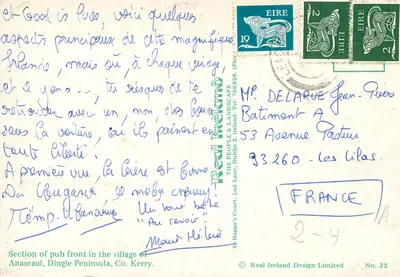 Pub front — Anascaul, Península de Dingle, Condado de Kerry — Real Ireland Design Limited, Número 32 — Verso