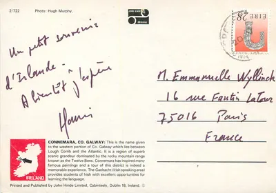 Connemara — paisagem lacustre com rododendros — John Hinde Limited, n°2/722 — Verso