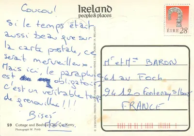 Cottage e célula de colmeia, Co. Kerry — Irlanda pessoas e lugares, n°59, editor John Hinde Ltd. — Verso