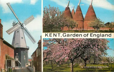 Cranbrook Mill — Oast Houses perto de Tonbridge — Um pomar kentish — Kent, Jardim da Inglaterra — J. Salmon Ltd.