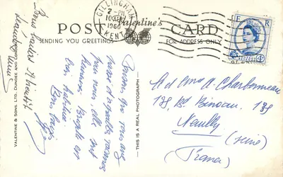 Dom tkańców w Canterbury — widok nocny — Valentine & Sons Ltd., Dundee, n° K 2202 — Rewers