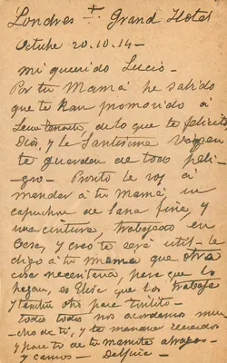 Londres — Grand Hôtel — carta postal da Grã-Bretanha, datada de 20 de outubro de 1914 — Verso