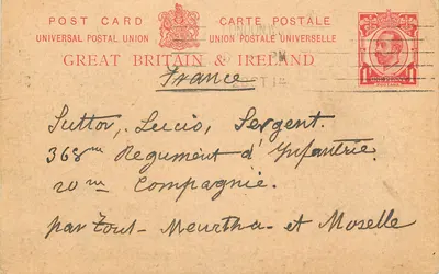 França — carta postal enviada a um soldado na França — editor Universal Postal Union, Grã-Bretanha & Irlanda