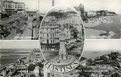 Hastings — Jardins Sunkens, Bandstand e Pier, Memorial — Norman Postcard D 11517