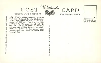 Katedra Świętego Pawła — Londyn — Karta pocztowa Valentine H 2564 — Rewers