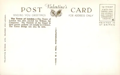 Wieża Londynu i most Tower Bridge, Londyn — Valentine's & Sons Ltd. — Rewers