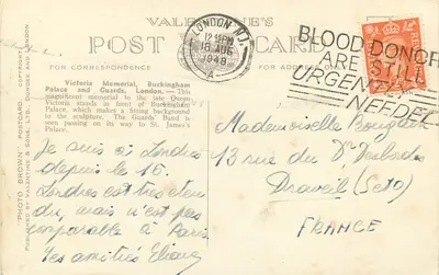 Victoria Memorial, Buckingham Palace und Guards, London — Valentine & Sons, n° 88505 — Rückseite