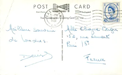 As Salas do Parlamento & Ponte de Westminster, Londres — The Photographic Greeting Card Co. Ltd. — RF8 — Verso