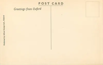 Chiesa di Cristo, Oxford — vista aerea — edito da Alfred Savage Ltd., Oxford — Verso
