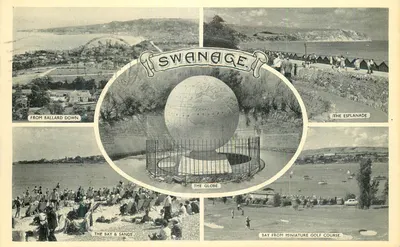 Swanage — Vista panorâmica com o Globe, a baía e a esplanada — Publicado por Dearden & Wade, n° 612