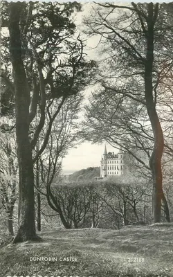 Castelo de Dunrobin — vista através das árvores — Valentine's Real Photo n°212188