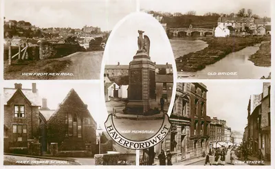 Haverfordwest — vista composta com monumento comemorativo — Valentine & Sons Ltd, Dundee