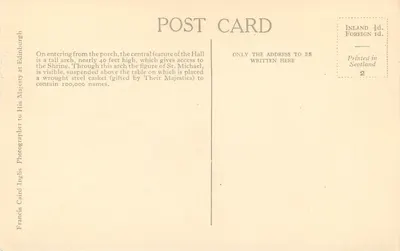 Entrada para o Santuário — Memorial Nacional Escocês da Guerra — Fotografia por Francis Card Inglis, Edimburgo — Verso