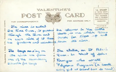 Bedford — Ponte Suspensa, Rio Ouse, St. Peter's Street — Carta de Valentim, Dundee & Sons Ltd. — Verso