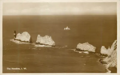The Needles, I. W. — vista dos rochedos e do farol — editor não identificado