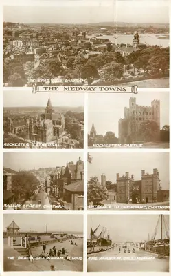 Vista geral das cidades da Medway — Chatham, Rochester, Gillingham — Valentine's Post Card, editor Valentine & Sons Ltd. Dundee and London