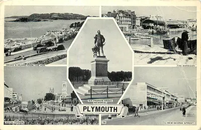 Plymouth — vue panoramique avec le monument Sir Francis Drake — éditeur Cornouailles, n°78