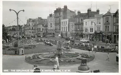 The Esplanade Gardens & Hotels, Ryde, I. of W. — Real Photo Postcard by Night's